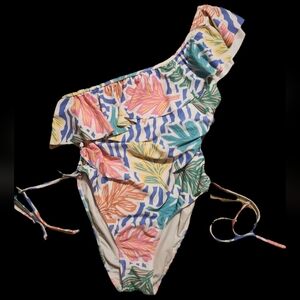 XOXO Tropical Print One-Shoulder Kids Swimsuit Size M